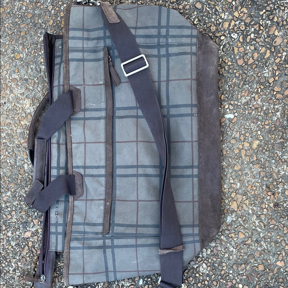 Coach D1361-F70934 Canvas W/Leather Trim Plaid Travel Bag